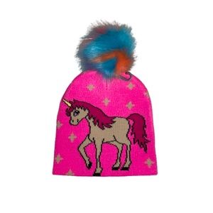 NWT Girls Unicorn Pom Pom Beanie